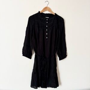 NWT LOFT Black Check Ruffle Neck Dress Tie Waist Medium Tall